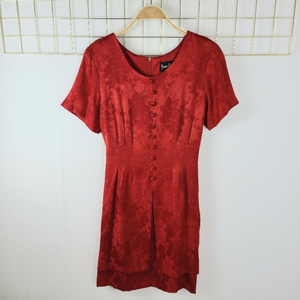 Jamie Brooke Red Jacquard Vintage 90s Y2K Asian-Inspired Dress